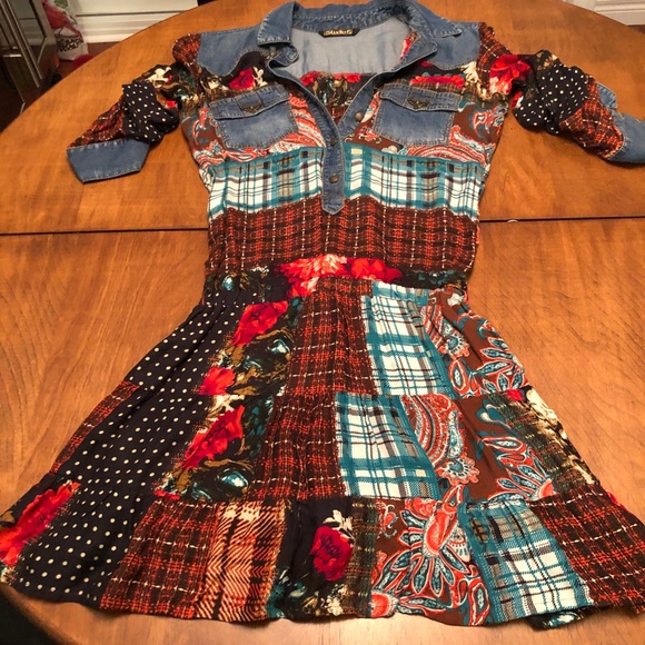 studio F Dresses & Skirts - Patchwork and Denim Mini Dress